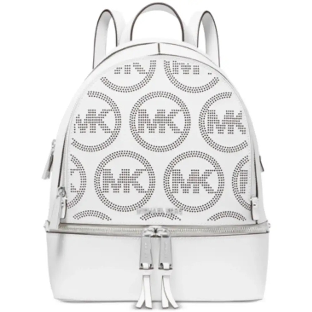 Michael Kors Rhea White/Silver Medium Leather Backpack - Picture 2 of 14